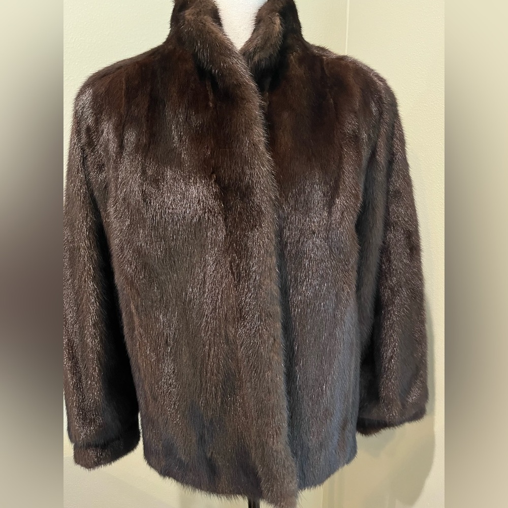 SAGA mink dark brown/black jacket, size 12 in excellent condition.